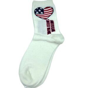 American Sweetheart Patriotic Crew Socks Womens Size 7-11 White Flag Heart